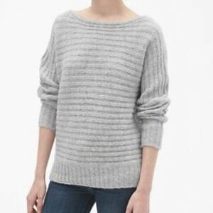GAP Wool Gray Sweater Pullover Sz Large Ribbed Cozy Winter Layer Thmblr Dolman